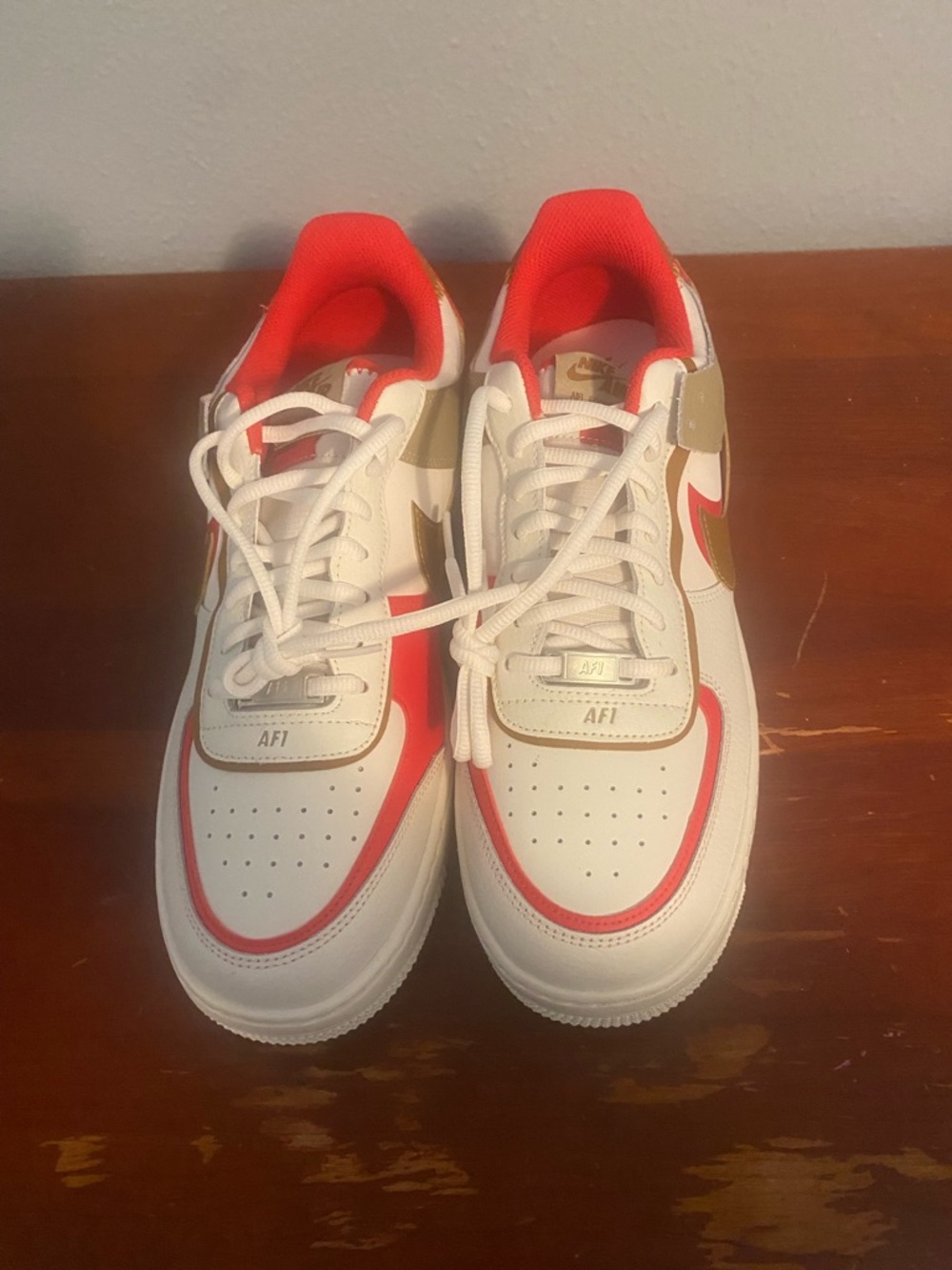 Nike Low-Top Sneakers — White, Red & Brown Accents Women AF1 Shadow Nike Air 1 - Picture 2 of 11